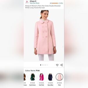 AllegraK Pink Peter Pan Collar Double Breasted Winter Long Trench Pea Coat NWT S